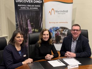 Murrindindi Shire Council CEO Livia Bonazzi, Victorian Small Business Commissioner Lynda McAlary-Smith and Mayor Damien Gallagher